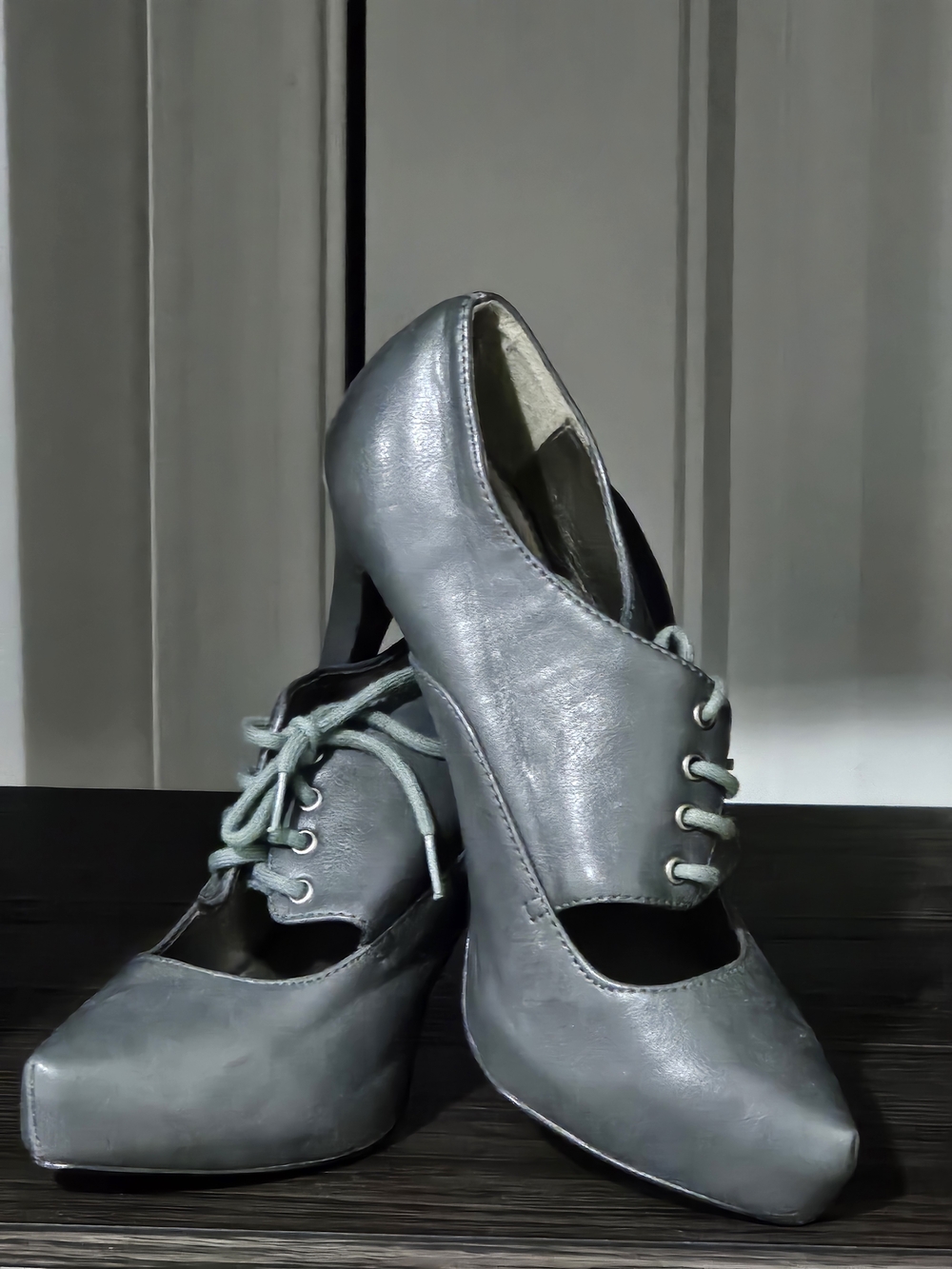 Cato Gray Lace-Up High Heel Pumps